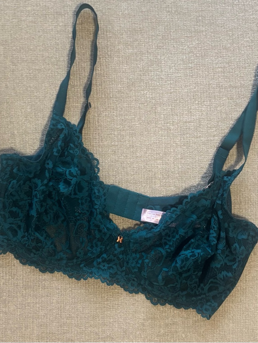 Savage X Fenty Lace Underwire Bra 36DD Teal Green Floral Unlined Lingerie